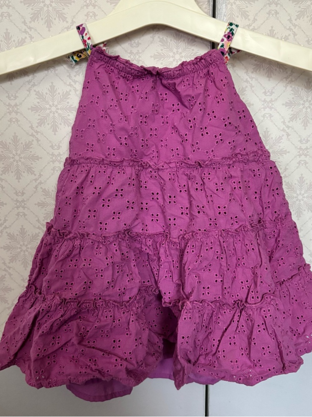 wonder nation Purple Eyelet Tiered Sundress with Floral Straps